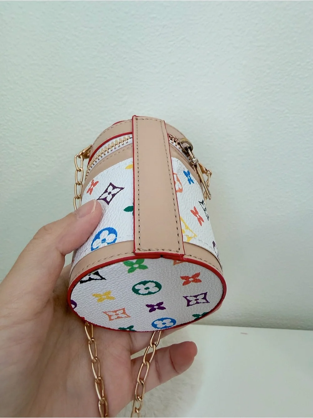 Mini White Multicolor Bucket Bag Charm Crossbody Coin Purse Card Holder